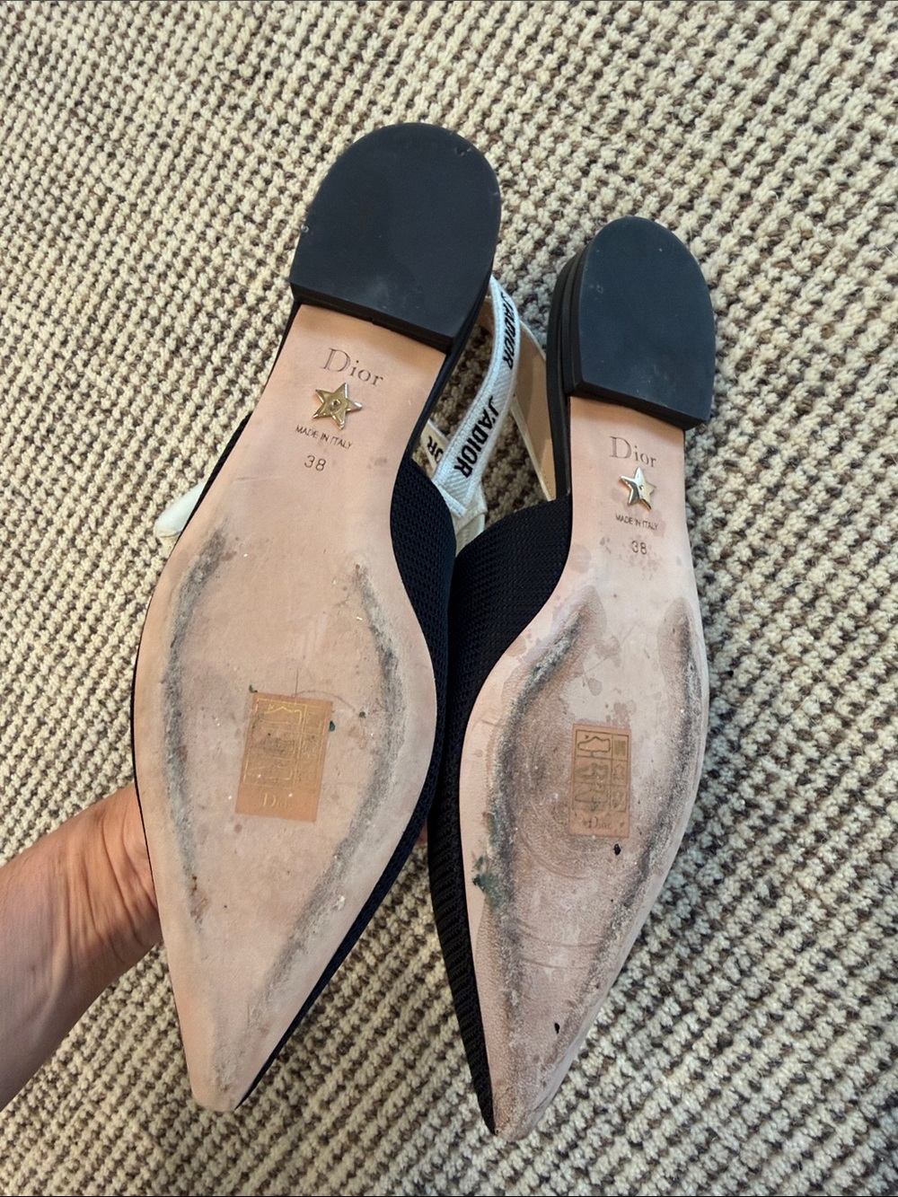 Dior Black Pointed Toe Slingback Flats with Ivory Logo Bow - Picture 3 of 4